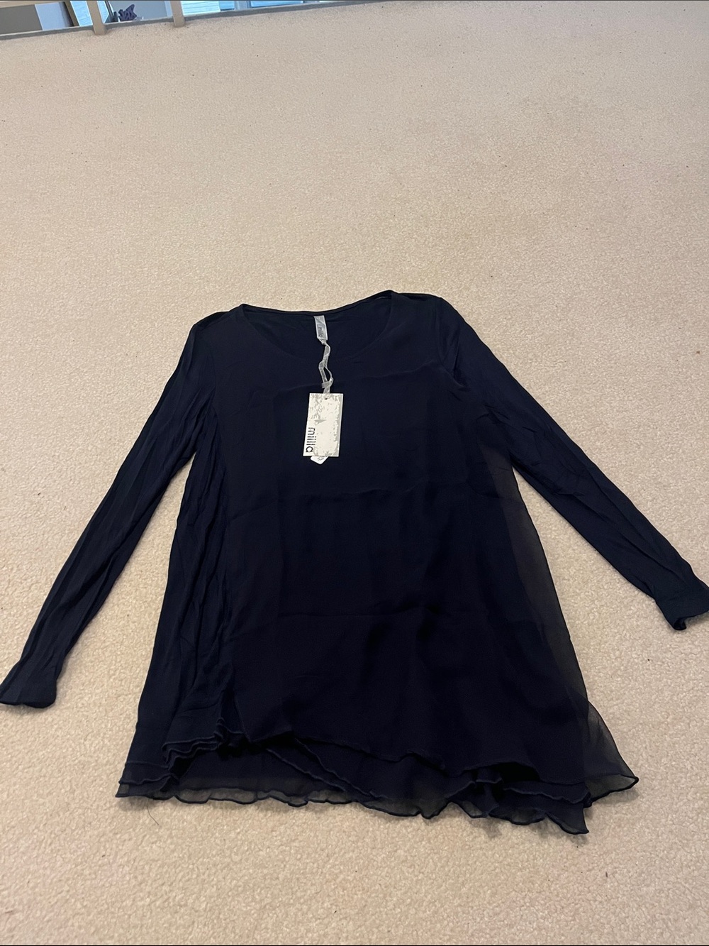 Miilla Navy Blue Long Sleeve Layered Hem Top